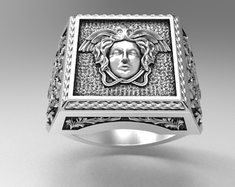 Handgemachte Medusa Sterling Silber Siegelring: Boho Ring der griechischen Mythologie