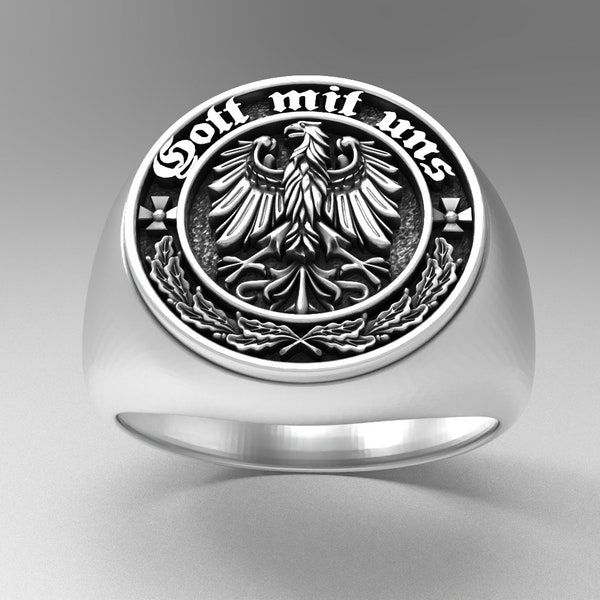 Gott Mit Uns Ring,Eagle German Coat of Arms,Real Silver Ring,German Soldier Ring,Old Style Oxidized,Impressive Meaningful Gift