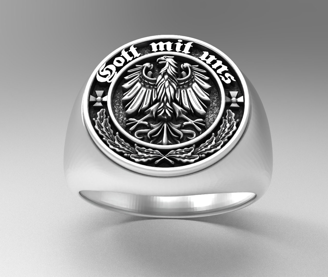 German eagle with cross - sterling silver mens ring for sale