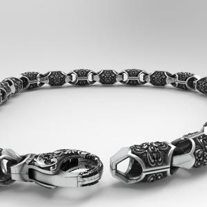 Oxidized Sterling Silver Byzantine Chain Bracelet - Tribal Engraved Design