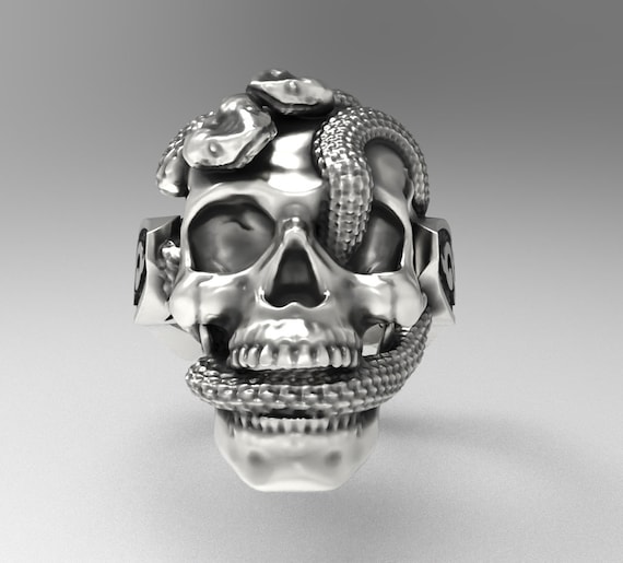 Sterling Silver Snake Skull Ring: Oxidized Biker Jewelry - Etsy