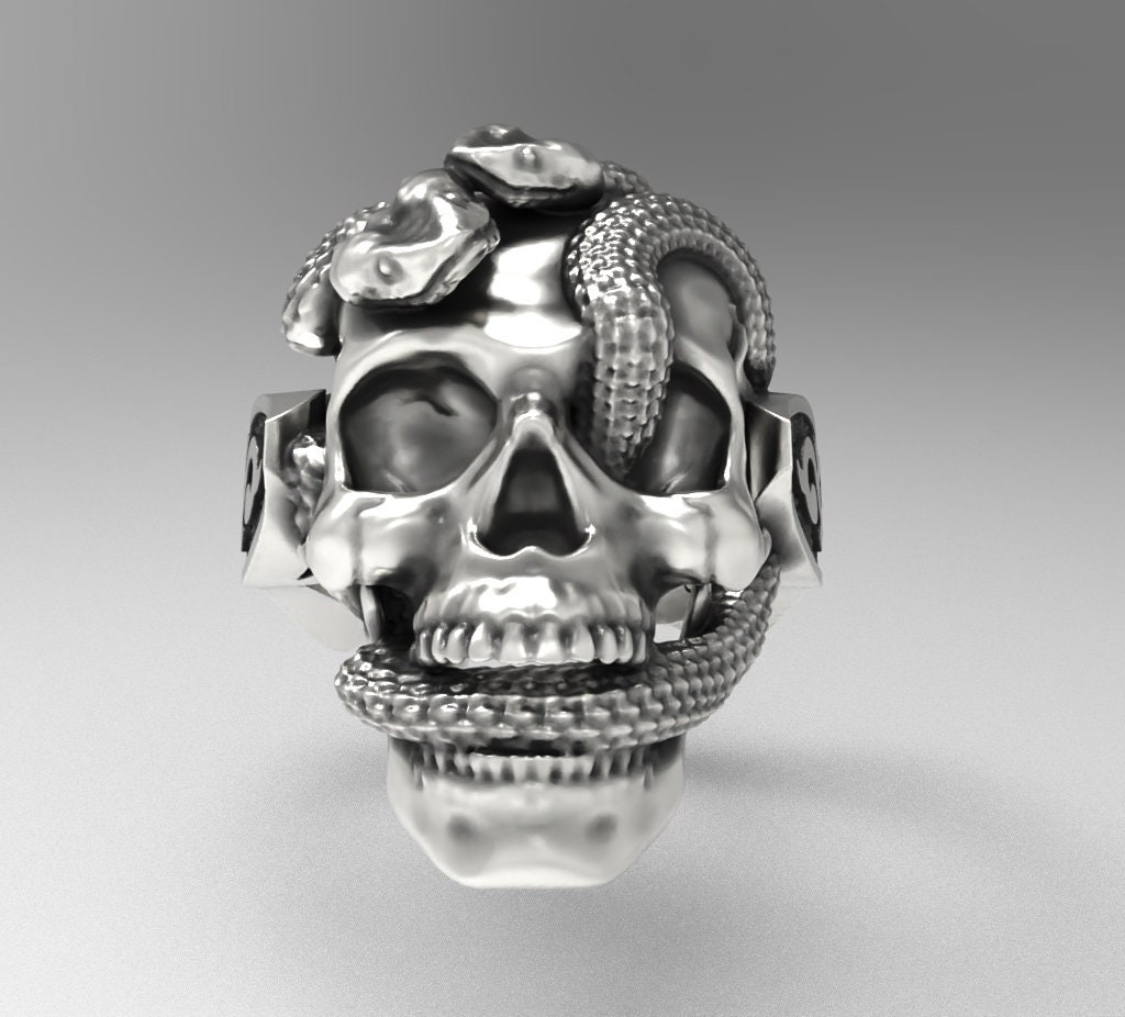 Sterling Silver Snake Skull Ring: Oxidized Biker Jewelry - Etsy