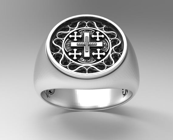 Jerusalem Cross Ring: 925 Sterling Silver Signet, Christian