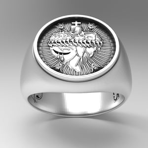 Herz Jesu Ring - 925 Sterlingsilber Religiöser Schmuck, katholischer Glaube Geschenk, handgemachter spiritueller Ring für Männer Frauen