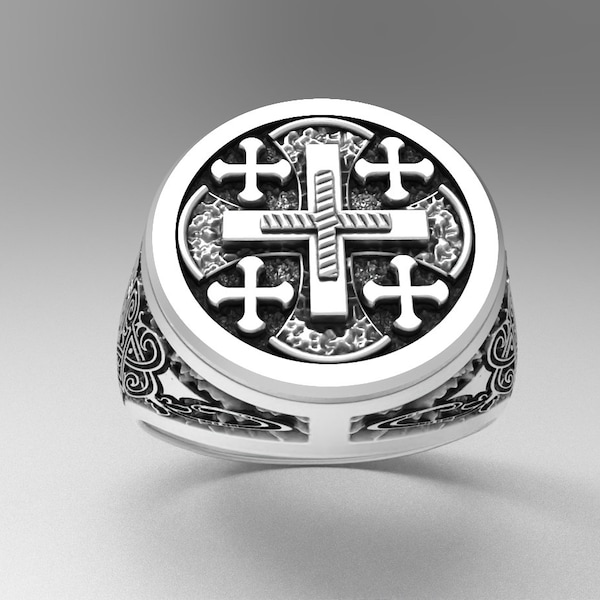 Jerusalem Cross Ring,Silver Religious,Jewelry Accessory,Christian Cross Ring,Knights Gift for him 925 Sterling Silver Christianity