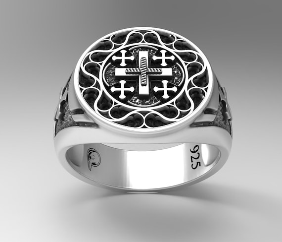 Jerusalem Cross Ring In 925 Sterling Silver — Size 16, Crusader Style 4 thumbnail image
