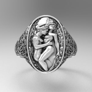 Romantic 925 Sterling Silver Ring, Lovers Ring Silver, Loving Hugging Couple Ring, Valentine&#39;s Day Ring, Attractive and Aesthetic Oxide Ring