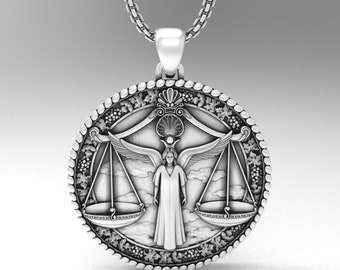 Libra Sign Necklace, Medallion 925 Sterling Silver, A Detailed and Stylish Souvenir, Unisex Horoscope Accessory