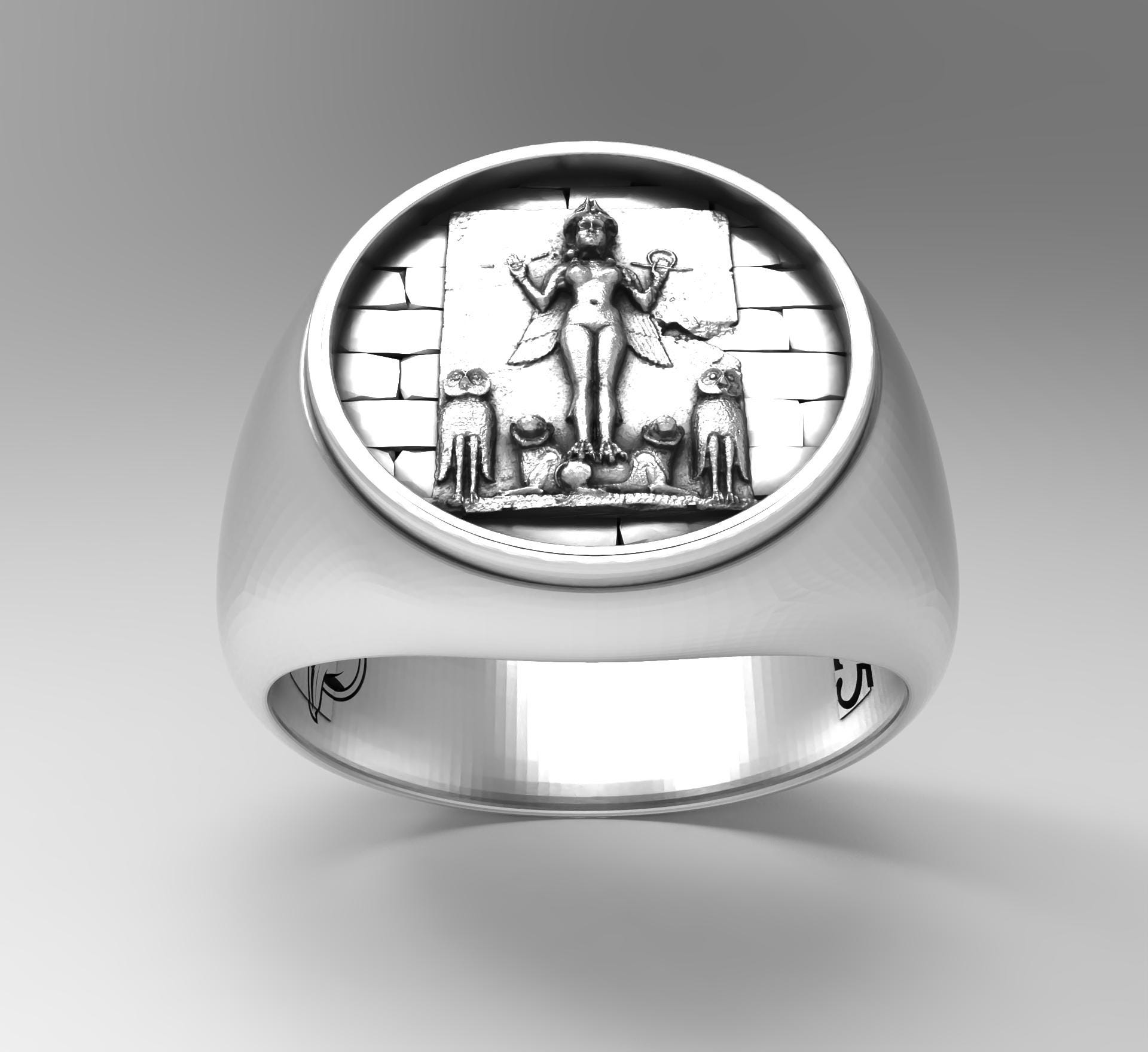 Lilith Ring: Sterling Silver Owl & Lion Goddess Talisman