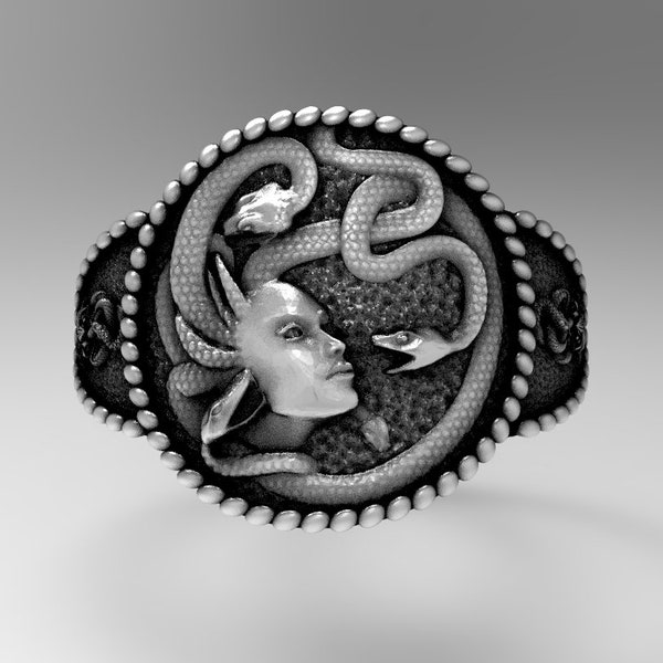 Greek Mythology,Medusa & Snake Sterling Silver Signet Ring,  Medusa Boho Ring,Sterling Silver Daily Ring,Unisex ring