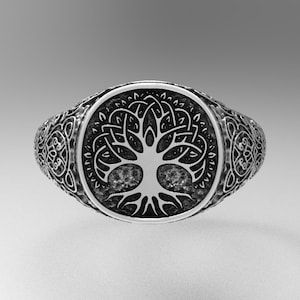 Woman Yggdrasil Ring, Celtic Signet Ring,Tree of Life Silver Ring,Viking Ring, Scandinavian Jewelry, Minimalist, Handmade, Gift for Him