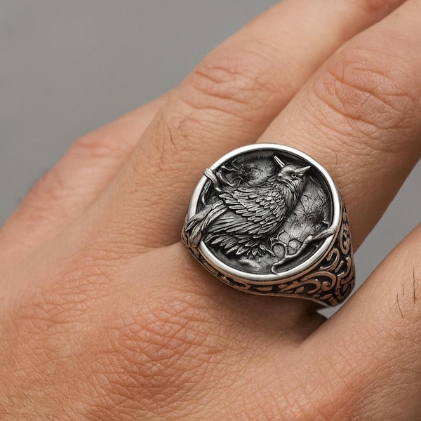 Owl on Branch Sterling Silver Ring: Nature Inspired Boho Jewelry