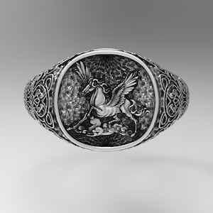 Hellenistic Pegasus Ring: Handmade 925 Sterling Silver, Ancient Greek Jewelry