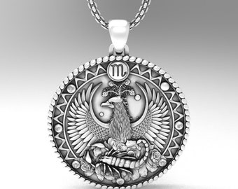Scorpio Sign Necklace, Medallion 925 Sterling Silver, A Detailed and Stylish Souvenir, Unisex Horoscope Accessory