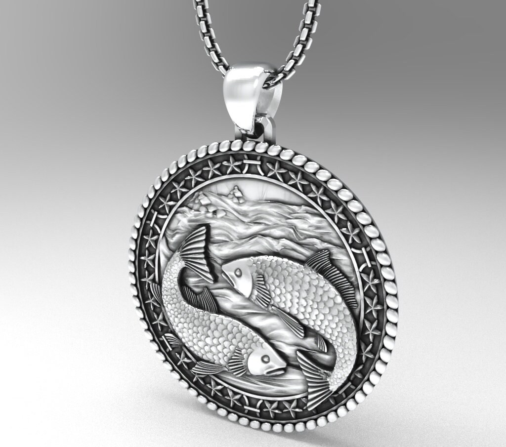 日本未入荷 CRAFTD London PISCES Pisces Sign Necklace, Medallion 925 Sterling Silver, A