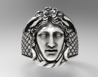 Handmade Sterling Silver Medusa Ring: Snake Textured Gothic Jewelry