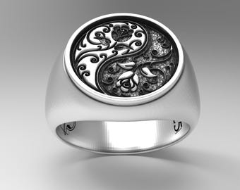 Oxidized Sterling Silver Yin Yang Ring: Handcrafted Harmony Jewelry