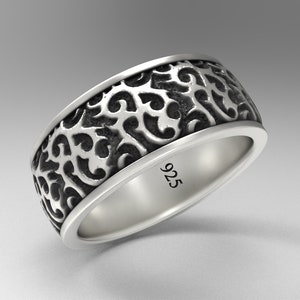 Ancient Texture Band,Texture Band,Unisex Silver Band, Anniversary Graduation Commemorative, 925 Sterling Silver Ring