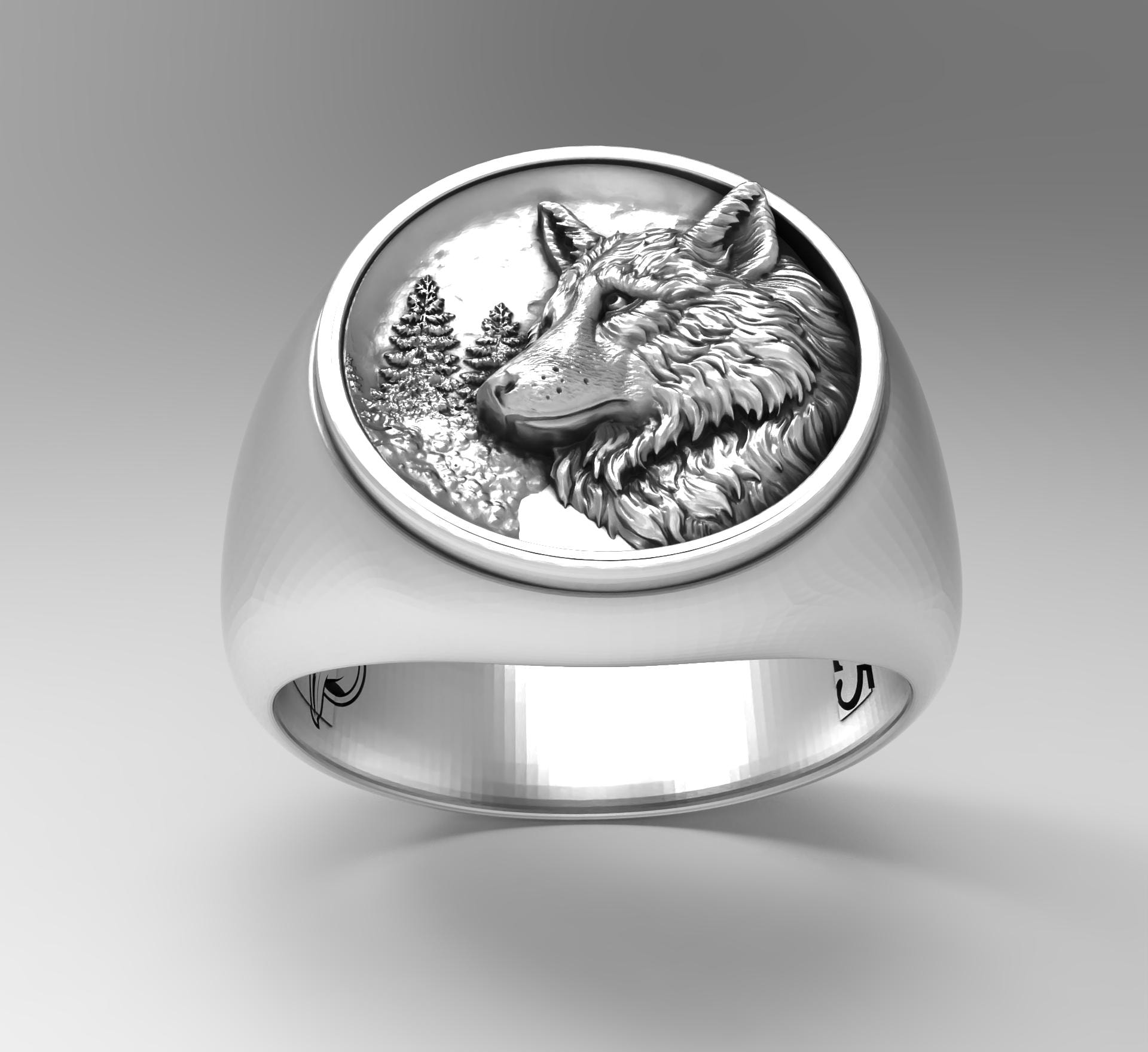 Handmade Sterling Silver Wolf Ring: Pine Tree Forest Jewelry - Etsy