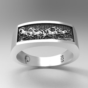 Running Horse 925 Silver Wedding Ring, Silver Engagement Ring, Wedding Ring, Animal Ring, Promise Ring, Aesthetic and Detailed Gift