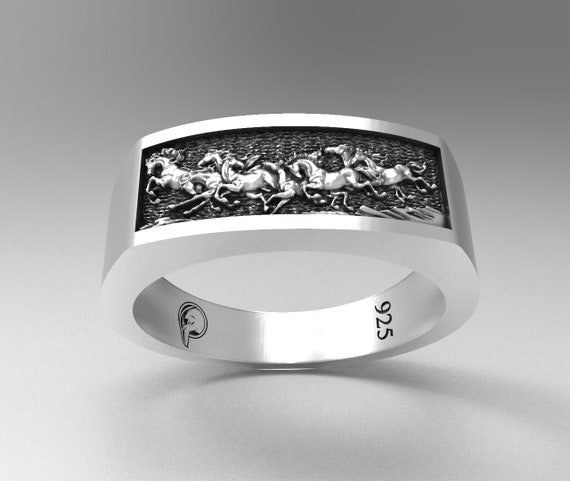Galloping Horses Ring Sterling Silver Band – Jamies Horse Jewelry