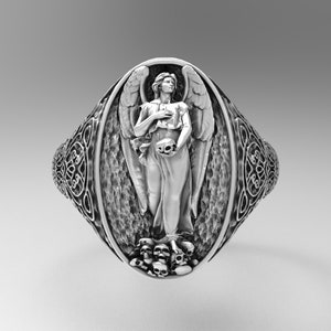 Woman signet Ring,Angel of Death Ring,Death Jewelry,Handcrafted,925 sterling silver,handmade ring are,very detailed and eye-catching
