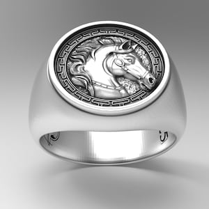 Horse  Ring – 925 Sterling Silver, Unisex Engraved Design, Western Style Equestrian Jewelry