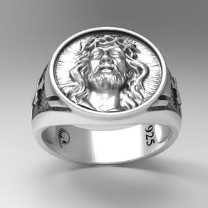Crown of Thorns Jesus Face Ring - 925 Sterling Silver Religious Jewelry