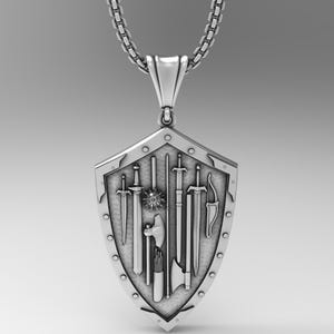 Ancient Weapons Medallion,Warrior Talisman necklace, 925 sterling silver, Meaningful and aesthetic, gift for him
