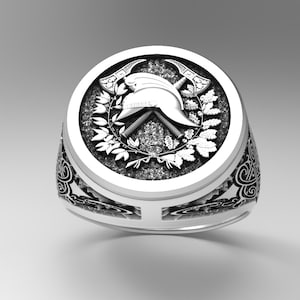 Spartan Helmet Sterling Silver Signet Ring: Warrior Accessory