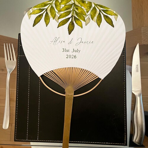 White Paper Paddle Fans - Engraving and Printing Options Available- Min order 10