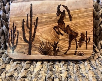 Olive wood horse panel