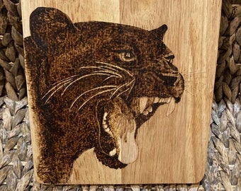 Black Panther hand engraved Pyrography on Beech Board