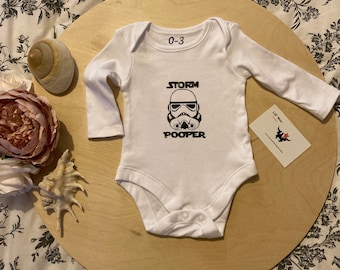 Hand Printed Vinyl Baby Vests inspired by Star Wars Storm Trooper