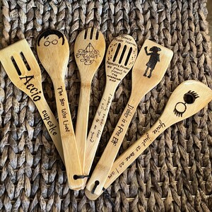 Set of Bamboo Spoons Inspired by Wizard Potter Fan Art