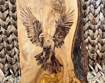 Olive wood panel with stag hand engraved
