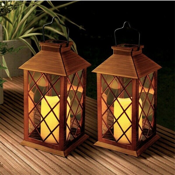 Solar Powered LED Hanging Candle Lantern Light Waterproof Garden Outdoor Decor