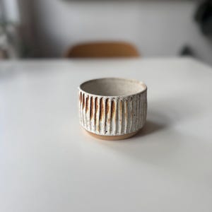 Hand Carved Ceramic Cup, Matte White Glaze (8 fl oz)