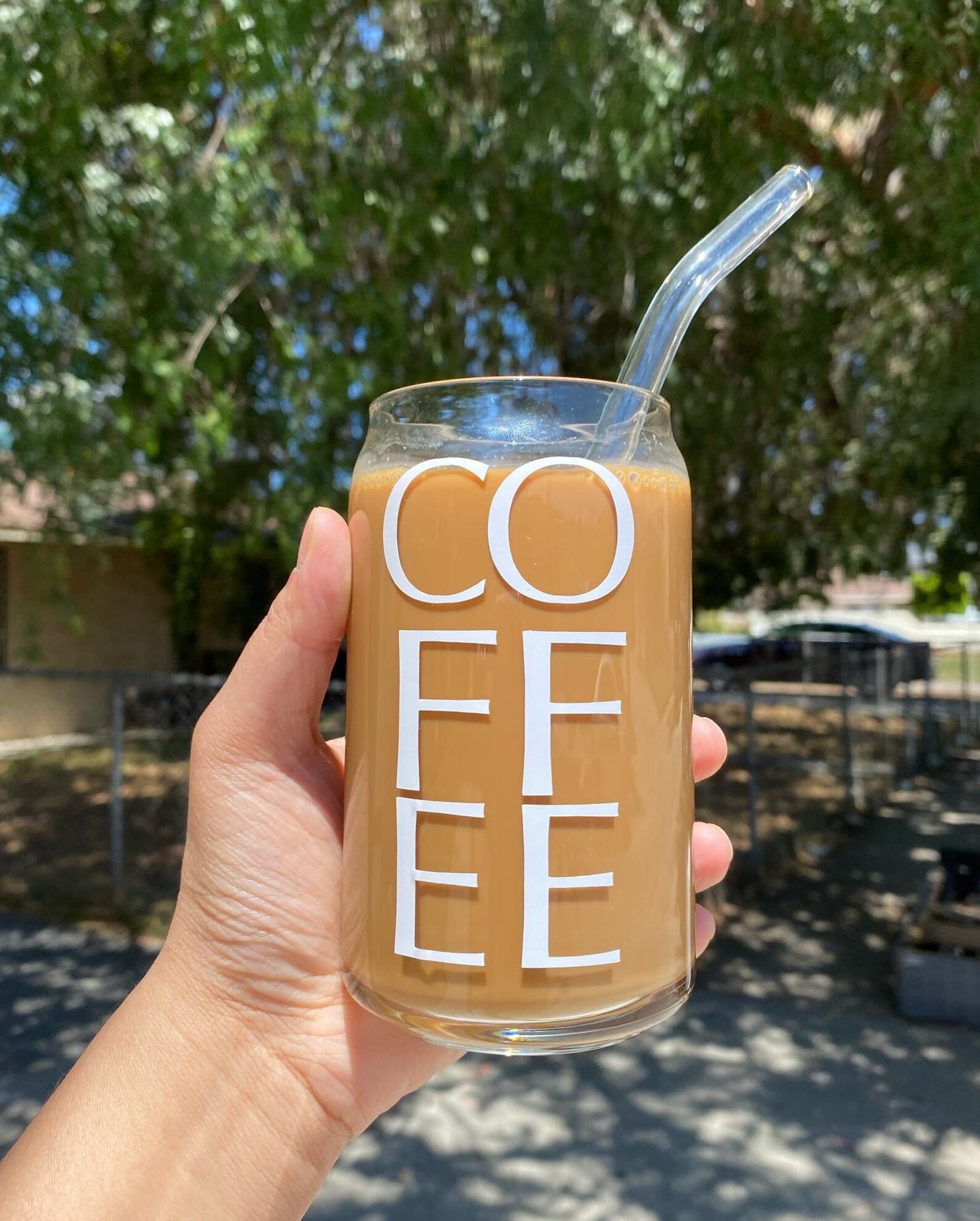 Glass can cups with glass straw coffee abstract Etsy