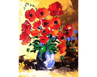 Flower Art Red, Floral Original Art, Red Poppies Painting, Flower Wall Art, Poppies Field Art, Impasto Oil Painting by MilovanovaArt