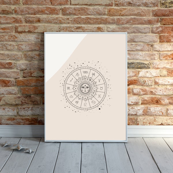 Horoscope Artwork | Sun Artwork | Printable Boho Art | Celestial Art | Celestial Décor | Neutral Artwork | Horoscope Sun | Sun Chart Art