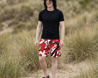 Pantalones cortos de surf con diseño de guitarra, ropa de playa para héroes de la guitarra. Patrón Stratocaster de California.