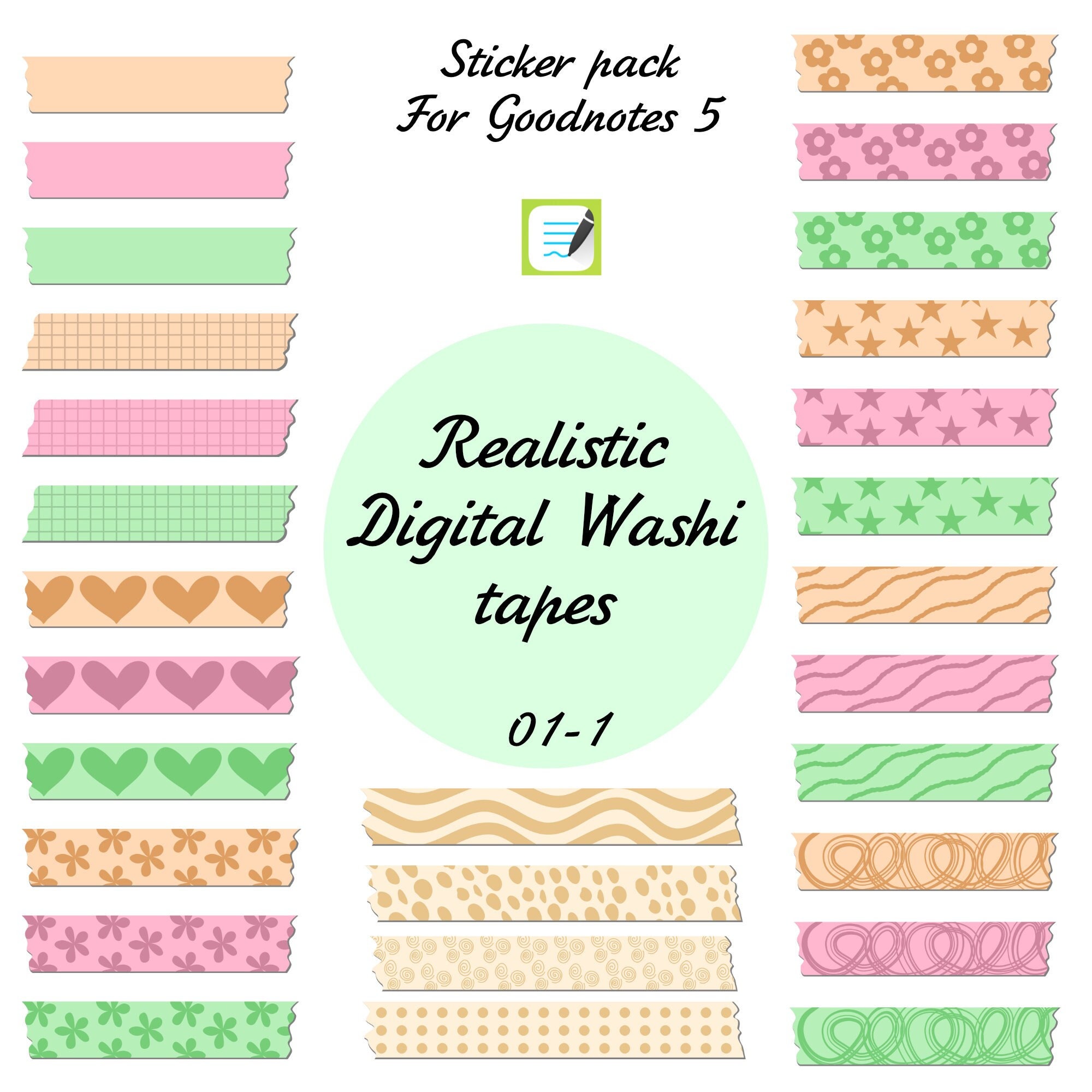Goodnotes Stickers Digital Washi Tapes Isolated Png Files Goodnotes Zip ...