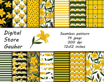 Желтый цифровой цветочный бумажный пакет бесшовный узор