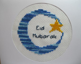 PDF Cross Stitch Pattern of Eid Mubarak card design with instructions