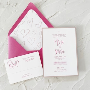 Hearts B&#39;Nai Mitzvah Invitation, Rose Gold B&#39;nai Mitzvah Invitations, Rose Gold Bat Mitzvah Invitation, Hot Pink B&#39;Nai Mitzvah Invite