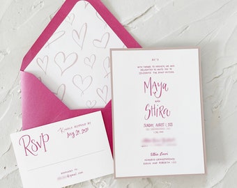 Hearts B'Nai Mitzvah Invitation, Rose Gold B'nai Mitzvah Invitations, Rose Gold Bat Mitzvah Invitation, Hot Pink B'Nai Mitzvah Invite