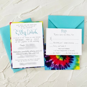 Tie Dye Bat Mitzvah Invitation, Tie Dyed Bat Mitzvah Invitations, Turquoise Bat Mitzvah Invitation, Unique Bat Mitzvah Invite