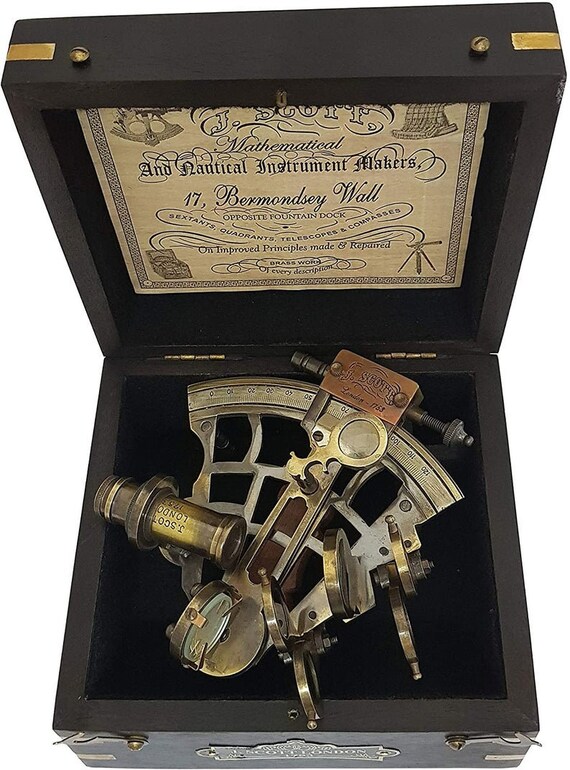 Scott London Antique 5” Sextant with Glass Top Wooden Box by Sailor’s Art Nautical Maritime J Scott London Antique 5” Sextant with Glass Top Wooden Box by Sailor’s Art Nautical Maritime J