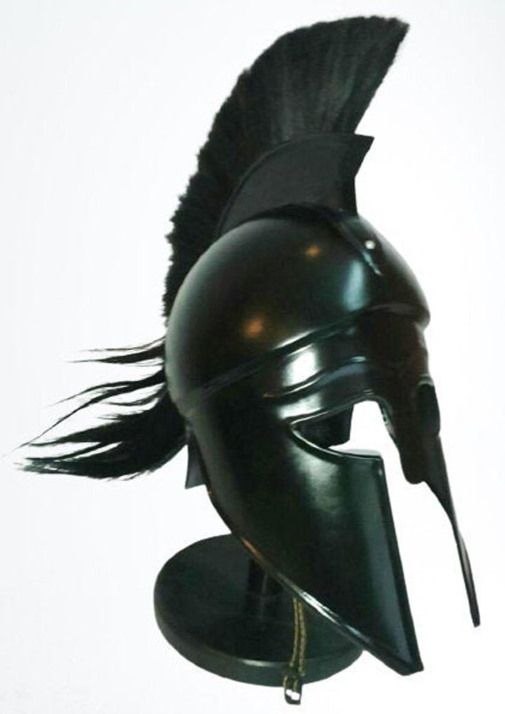 Medieval Warrior Steel Greek Corinthian Armour Helmet With Black Plume And Stand 